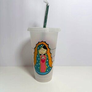 STARBUCKS REUSABLE CUP HANDMADE LADY OF GUADALUPE NEW